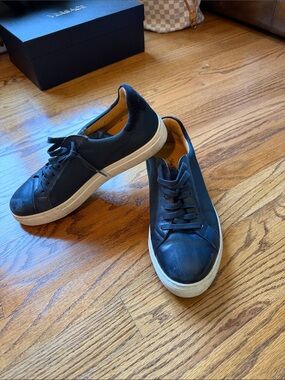 Men's Magnanni Navy Low-Top Leather & Textile Sneakers 8